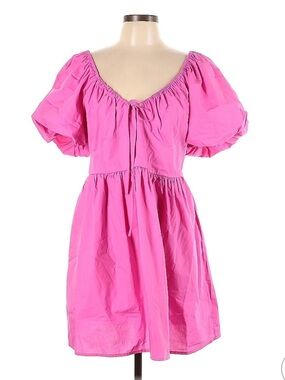 a new day Bright Pink Puff-Sleeve Casual Dress